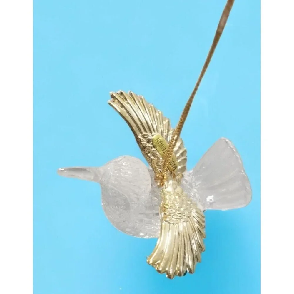 Vintage Acrylic Lucite Hummingbird Christmas Ornament Lot Clear Gold Taiwan 2.5